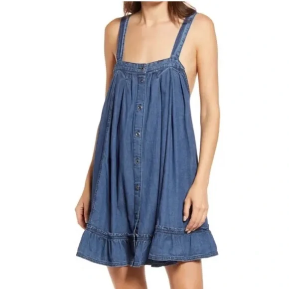 free people wild one denim mini dress, size large - Picture 1 of 9